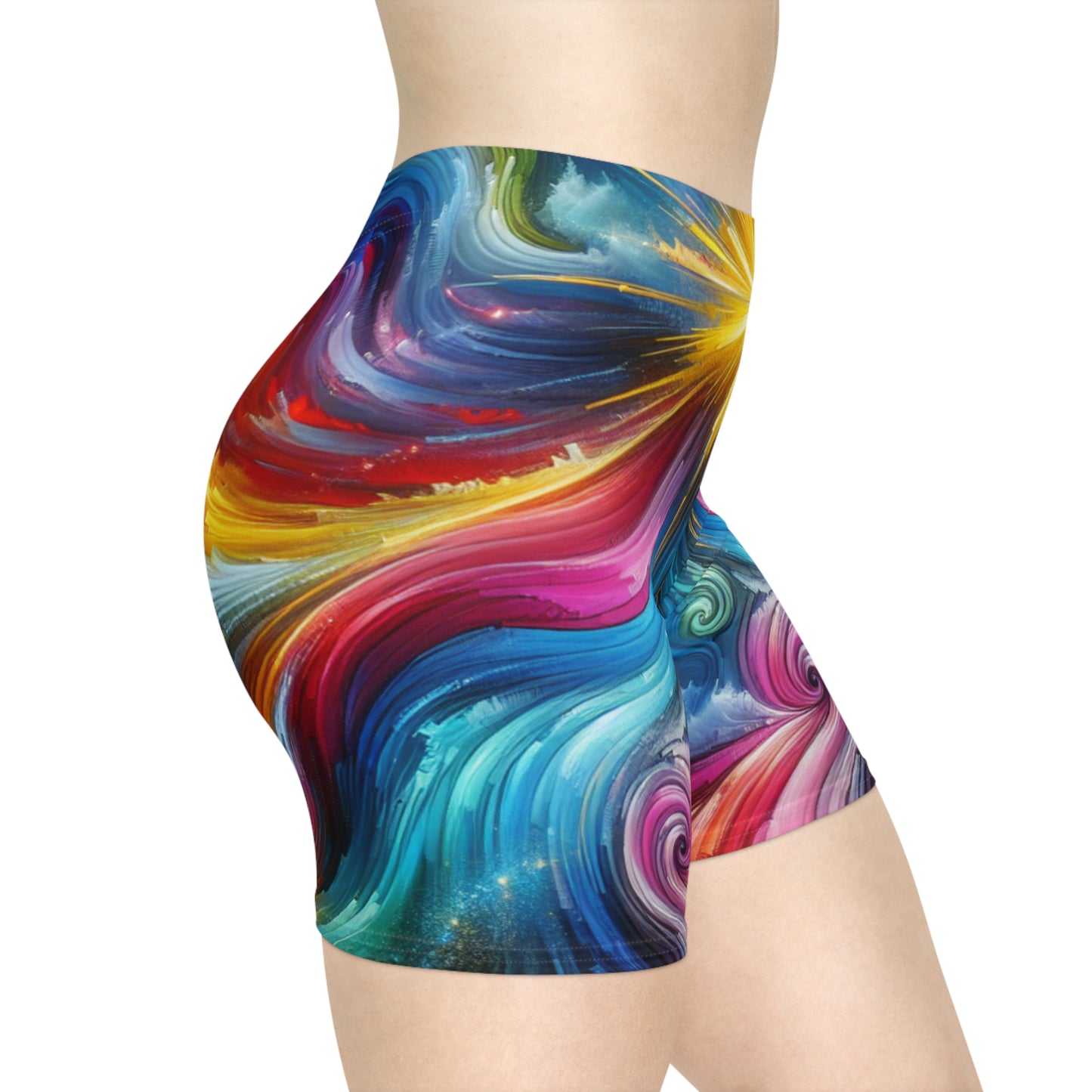 Colorful Galaxy Print Women's Biker Shorts - Abstract Swirl Design | Activewear, Fitness, Summer, Beach, Casual Wear, Beach Shorts