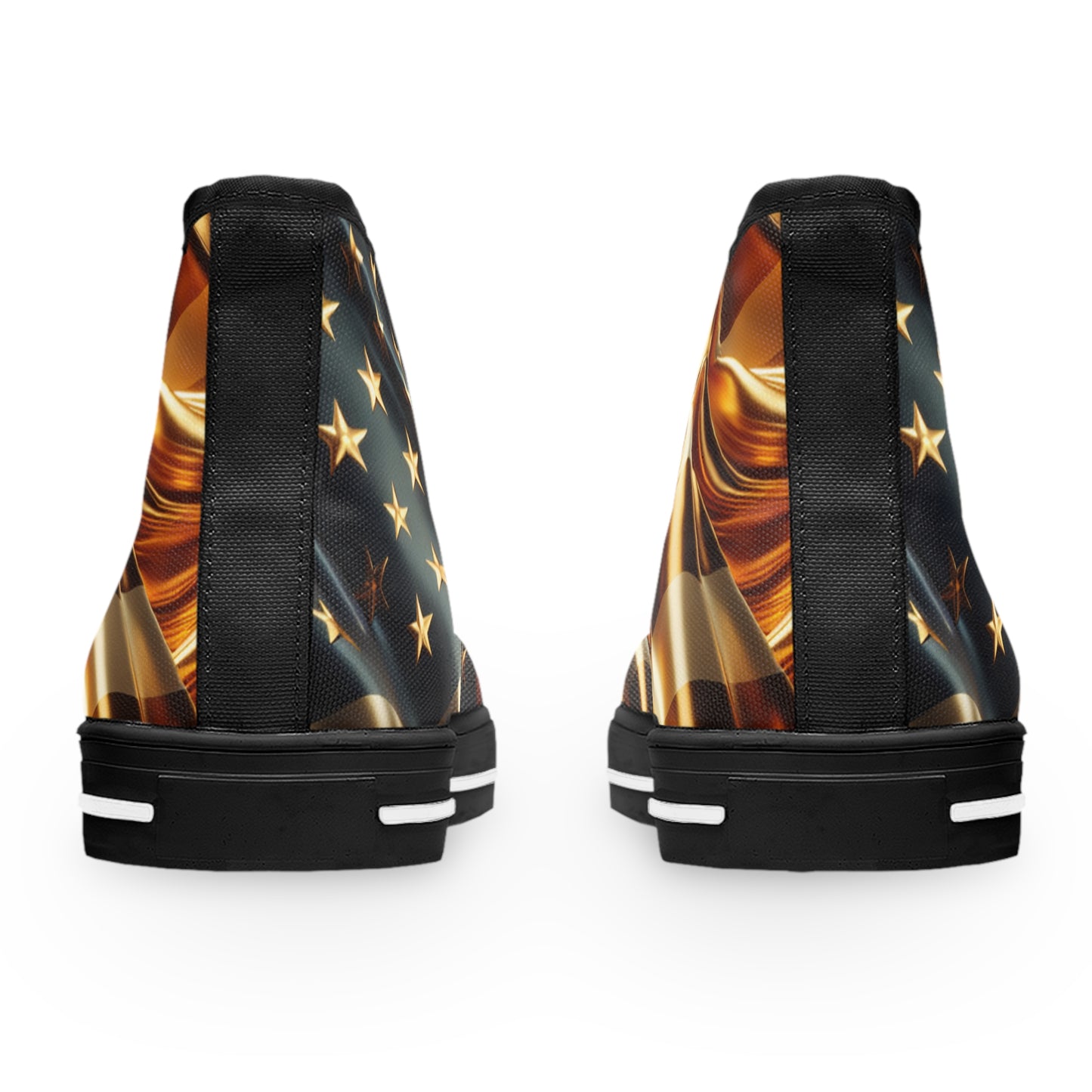 Patriotic High-Top Sneakers, Stylish Sneakers for Women, Gold Americana Footwear, Women Festival Shoes, Perfect for Summer Events