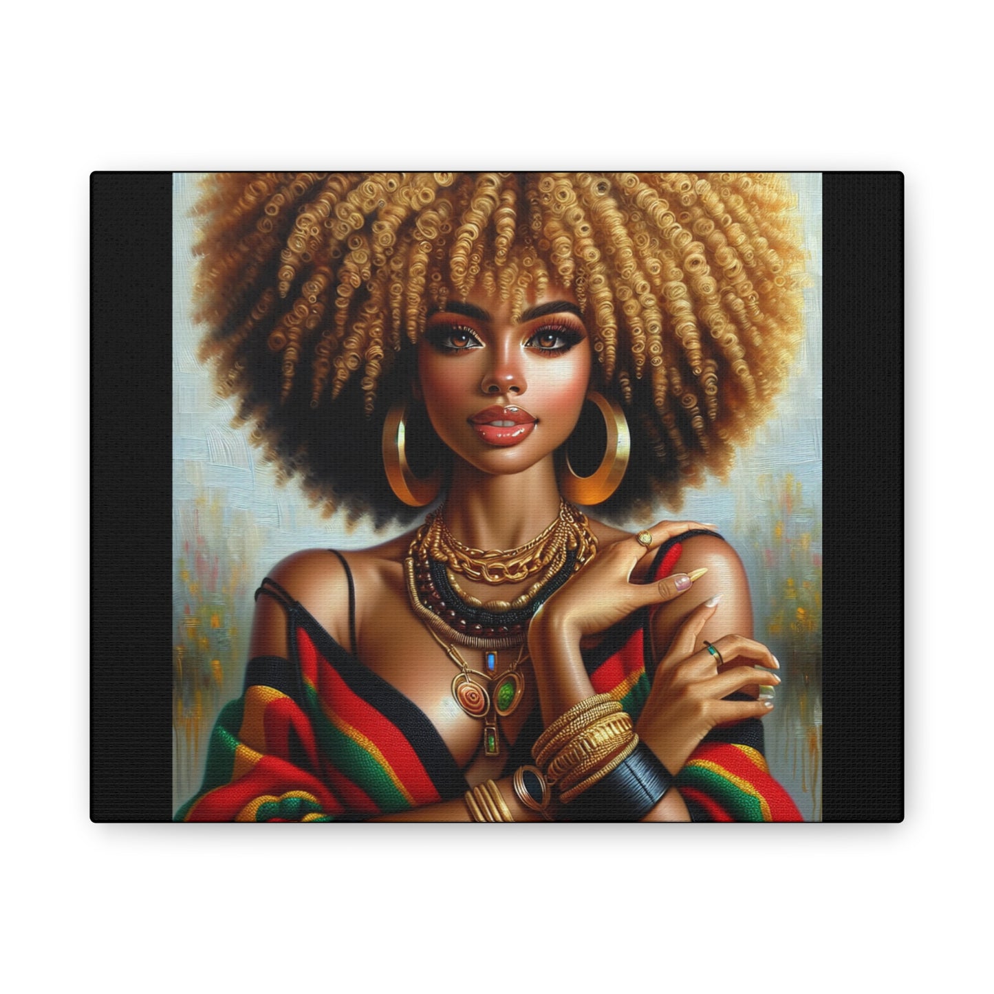 Stretched Canvas Art Print – Afrocentric Portrait, Black Woman Confidence Canvas Art in Afrocentric Colors, 92 % Women Merchandise