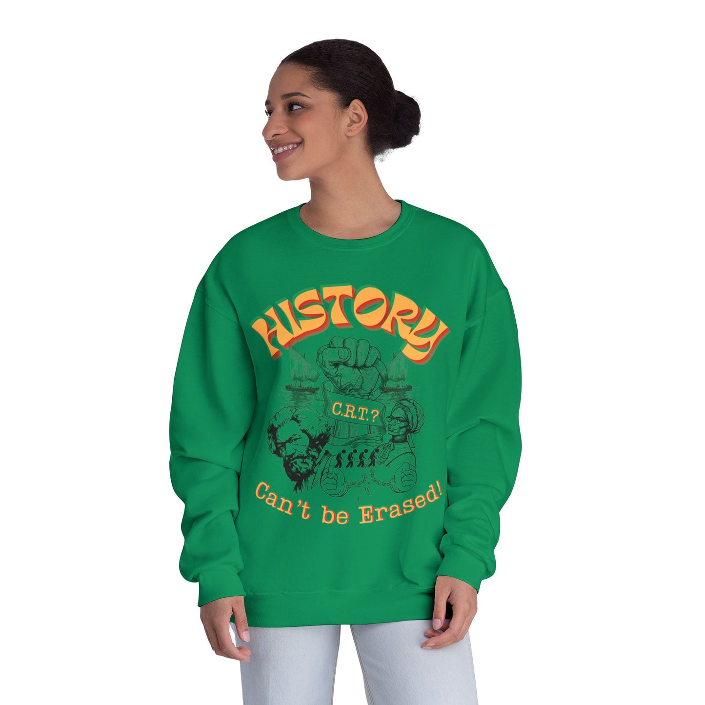 "History Can't Be Erased" Unisex NuBlend® Crewneck Sweatshirt, CRT Cannot Exist History is Real, Pro-History Sweatshirt, Juneteenth Sweatshirts