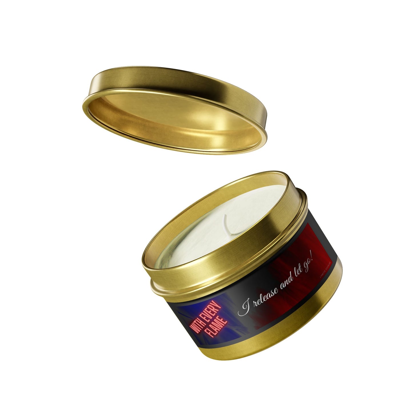 Lynette Cavalier's Tin Candles, Captivating aromas: Evergreen, Fresh Coffee, Mango Coconut, Spa Retreat, Vanilla Bean, Tin Colors: Gold, Silver, Black