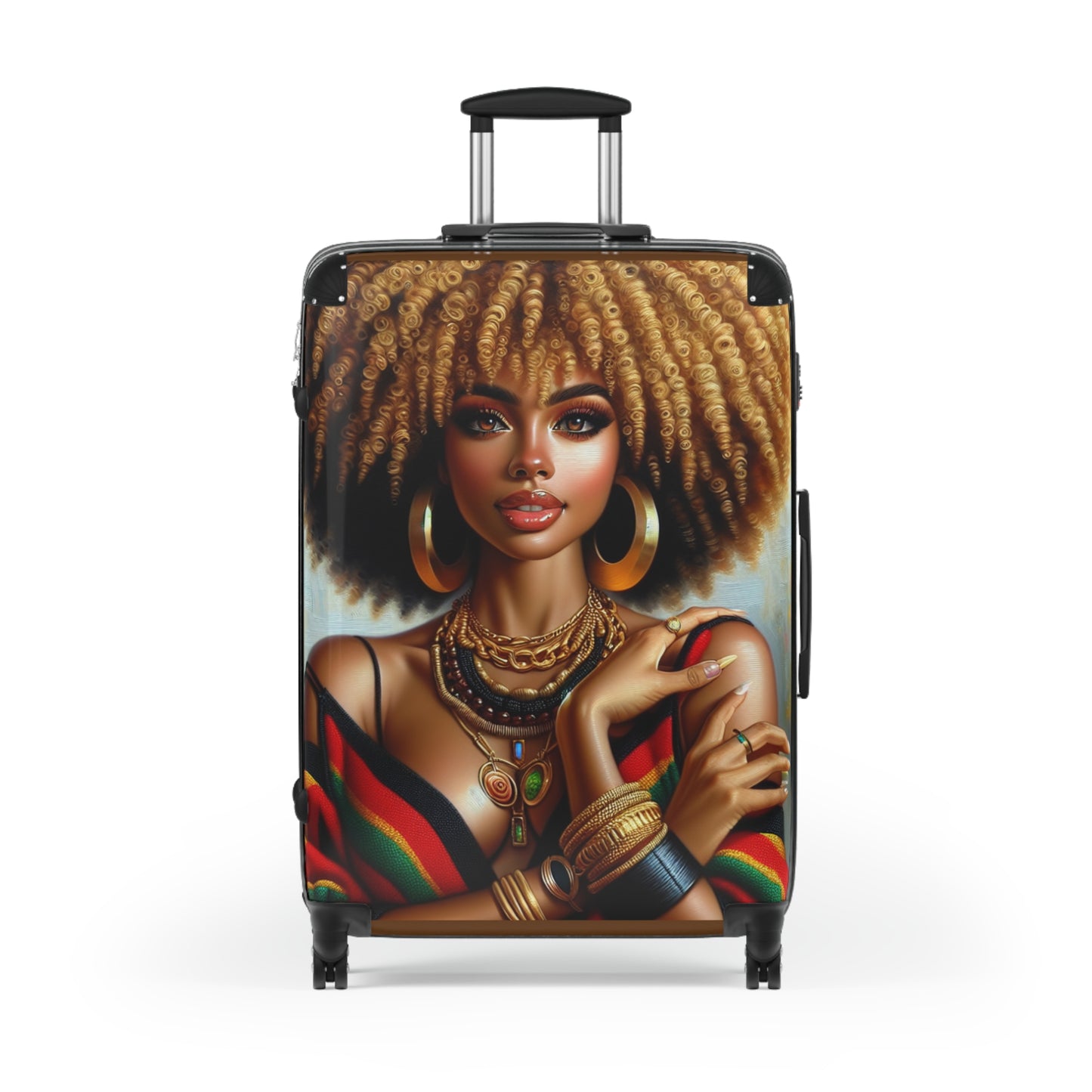 Artistic Travel Suitcase - Afro Woman Design for Adventurers, Beautiful Afrocentric Suitcase for Women, Uniquely Covered Suitcase