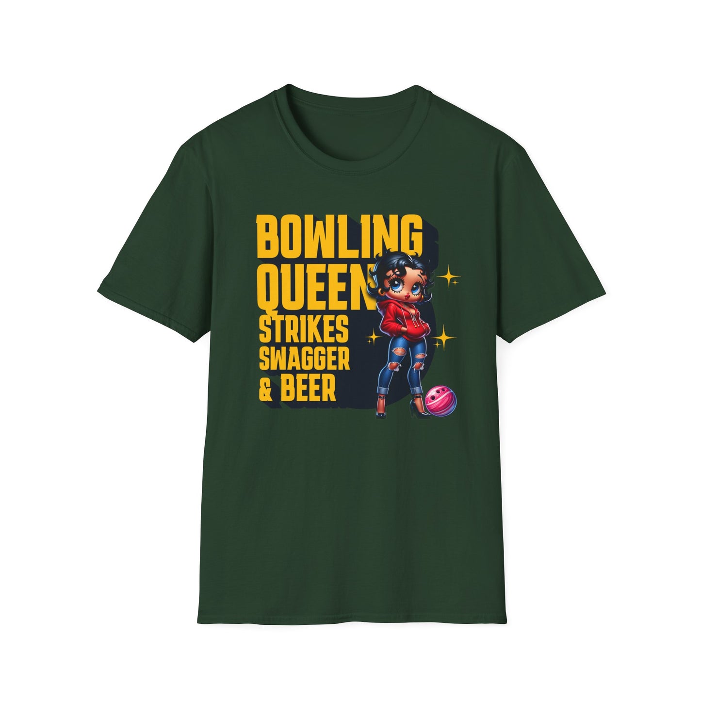Betty Boop the Bowling Queen T-Shirt, Cute Betty Boop Shirt, Perfect Gift for a Bowler, Strikes Swagger & Beer