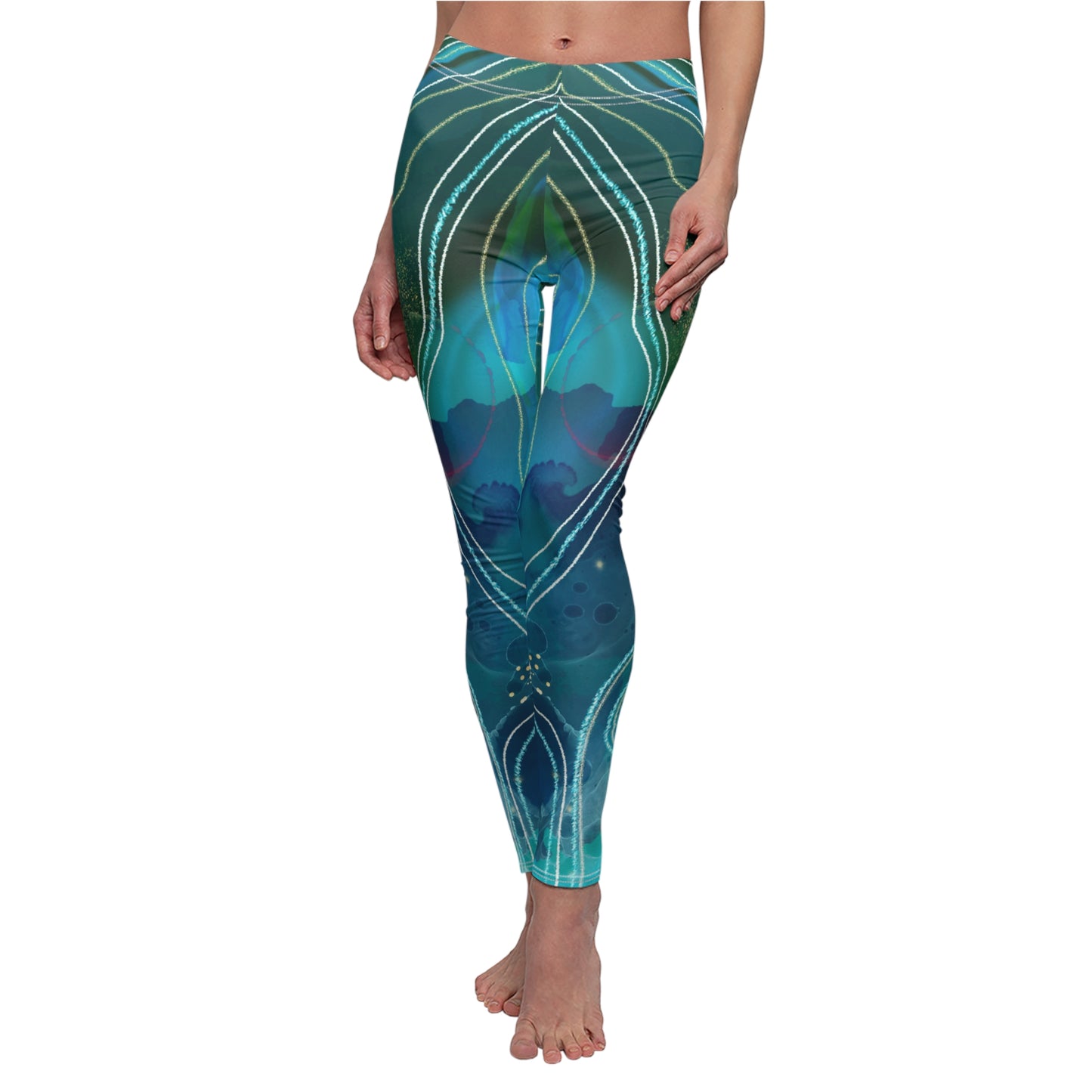 Women's Multi-Color Blue Casual Leggings, Celestial Colored Leggings for Women, Women Yoga Pants, Cute Colorful Women Yoga Pants
