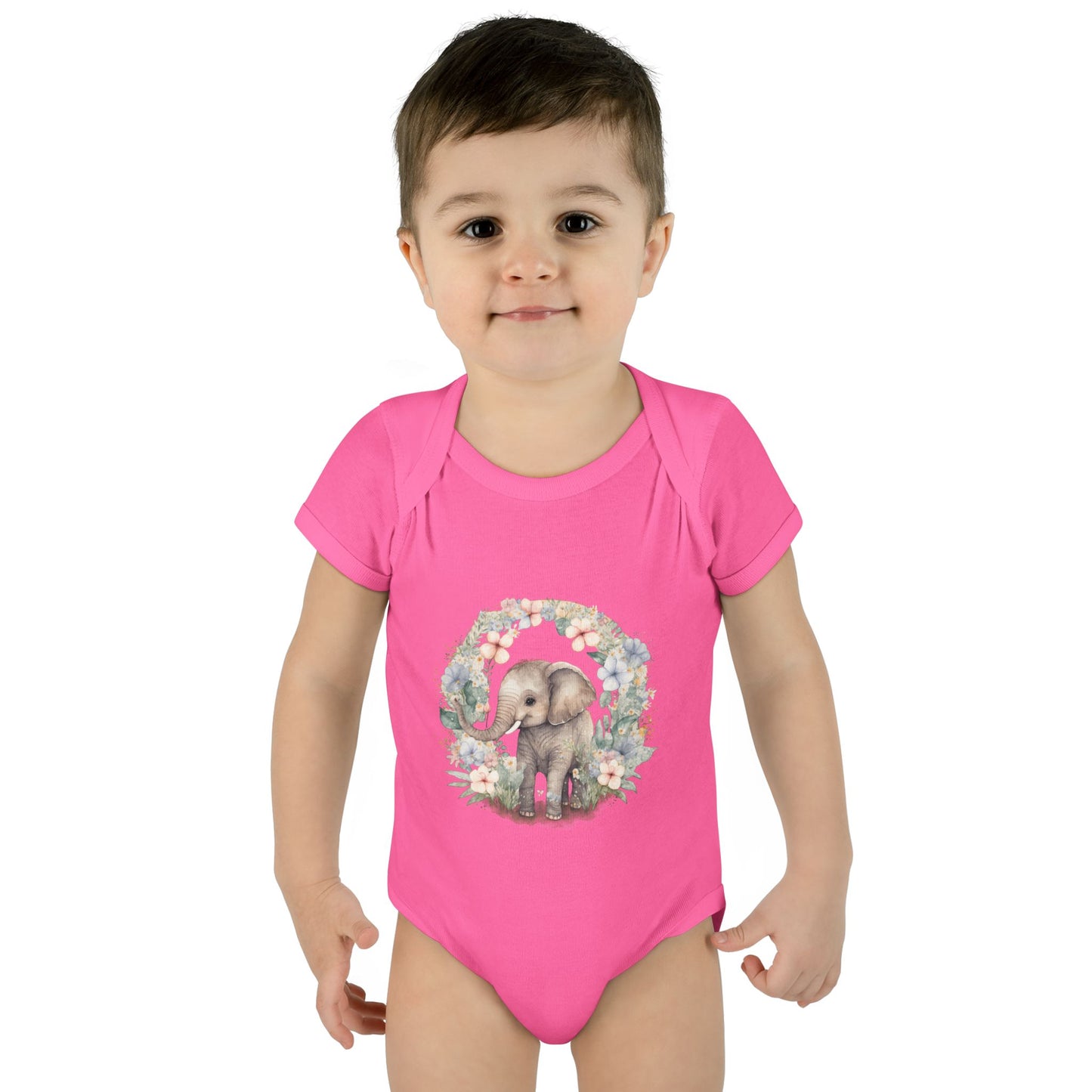 Elephant Baby Bodysuit, Cute Infant Outfit, Baby Shower Gift, Gender Neutral, Woodland Theme, Floral Design, Newborn Clothing