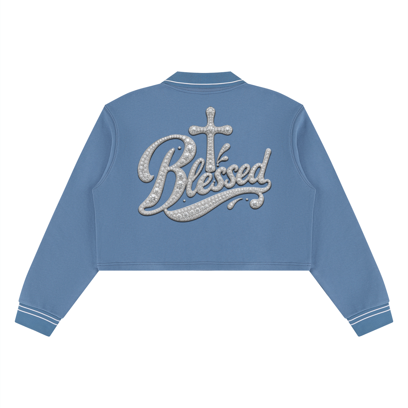 Women's Blessed Crop Collared Sweatshirt – Long Sleeve Cotton Top