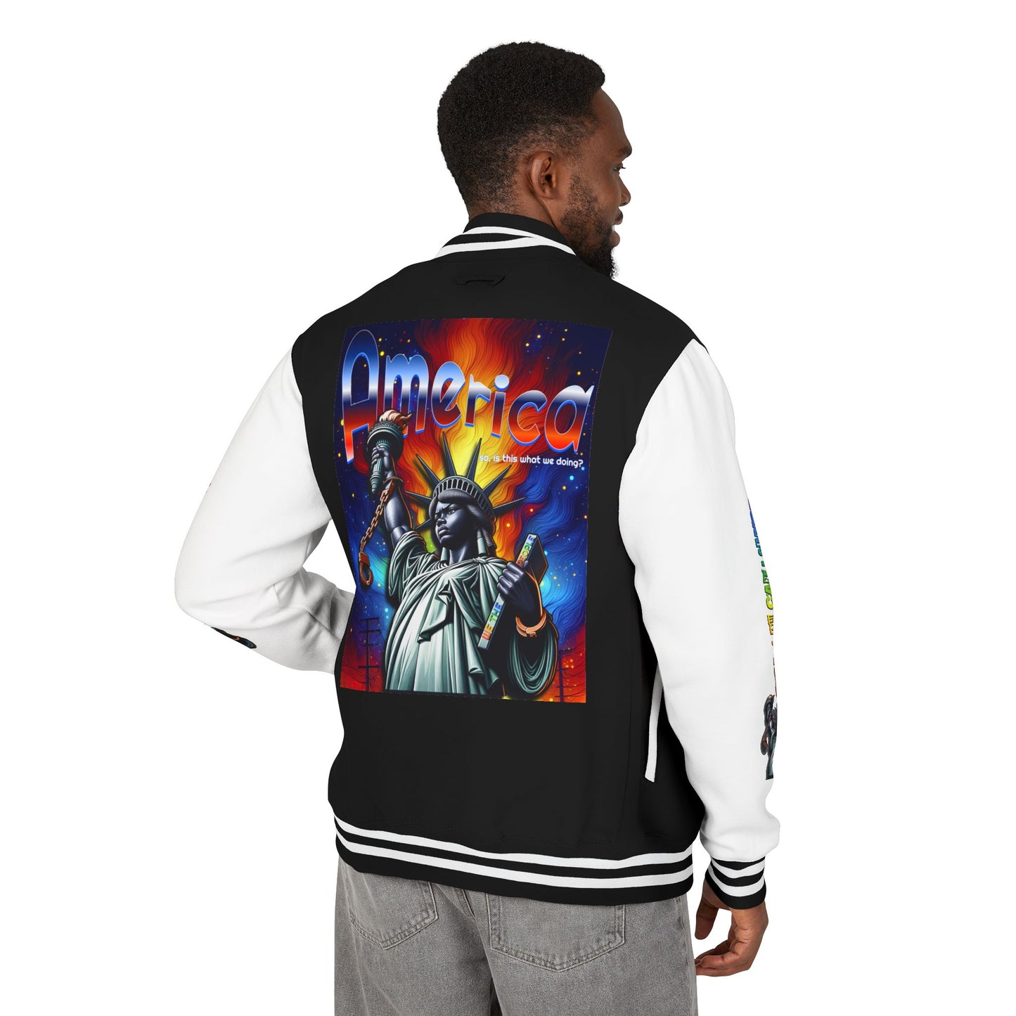 Letterman Jacket — 'America' Statue of Liberty Retro Graphic
