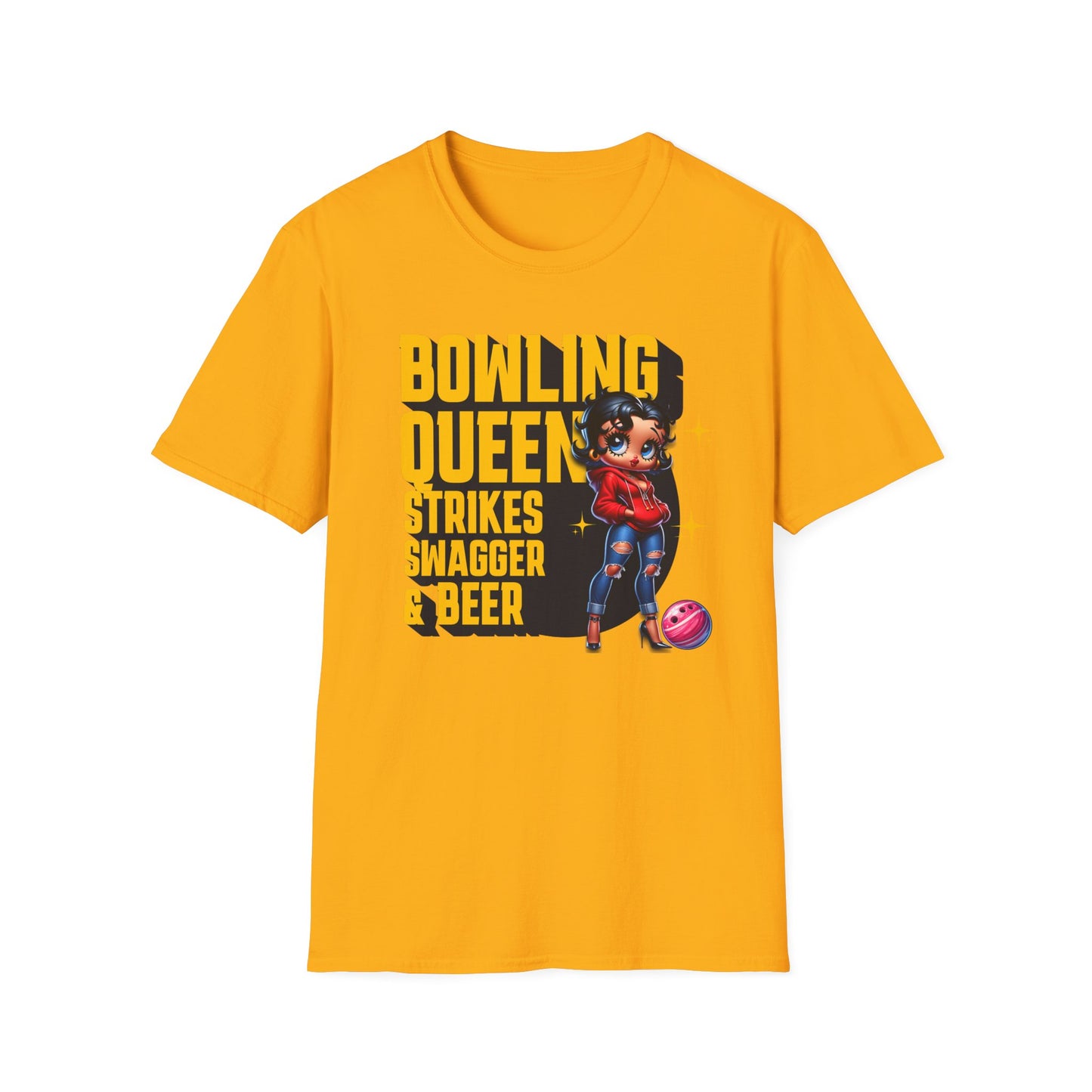 Betty Boop the Bowling Queen T-Shirt, Cute Betty Boop Shirt, Perfect Gift for a Bowler, Strikes Swagger & Beer