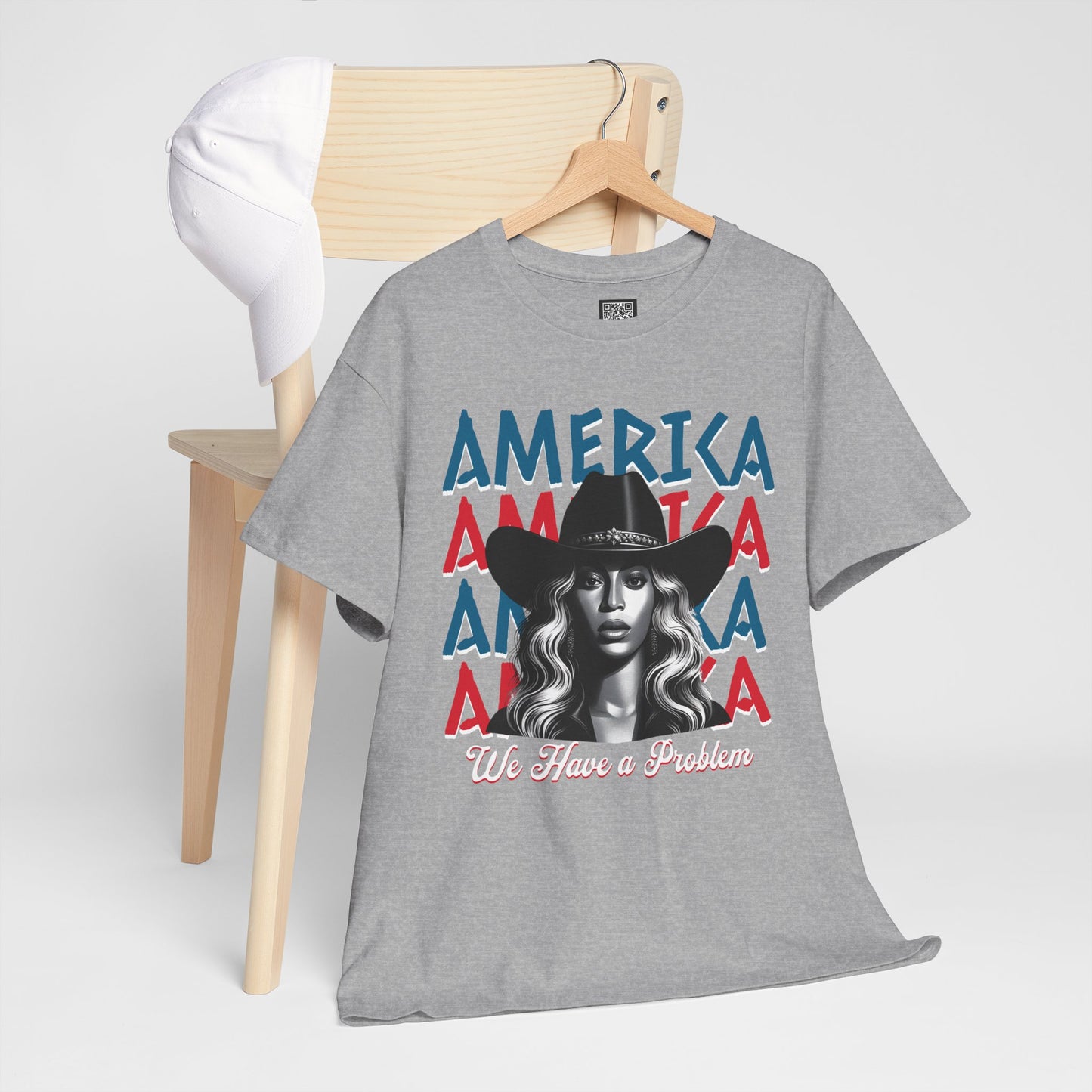 Patriotic Unisex Heavy Cotton Tee - 'Beyonce, America, We Have a Problem' Graphic Tee for Beyonce Fan Lovers, Beyonce Concert Tees