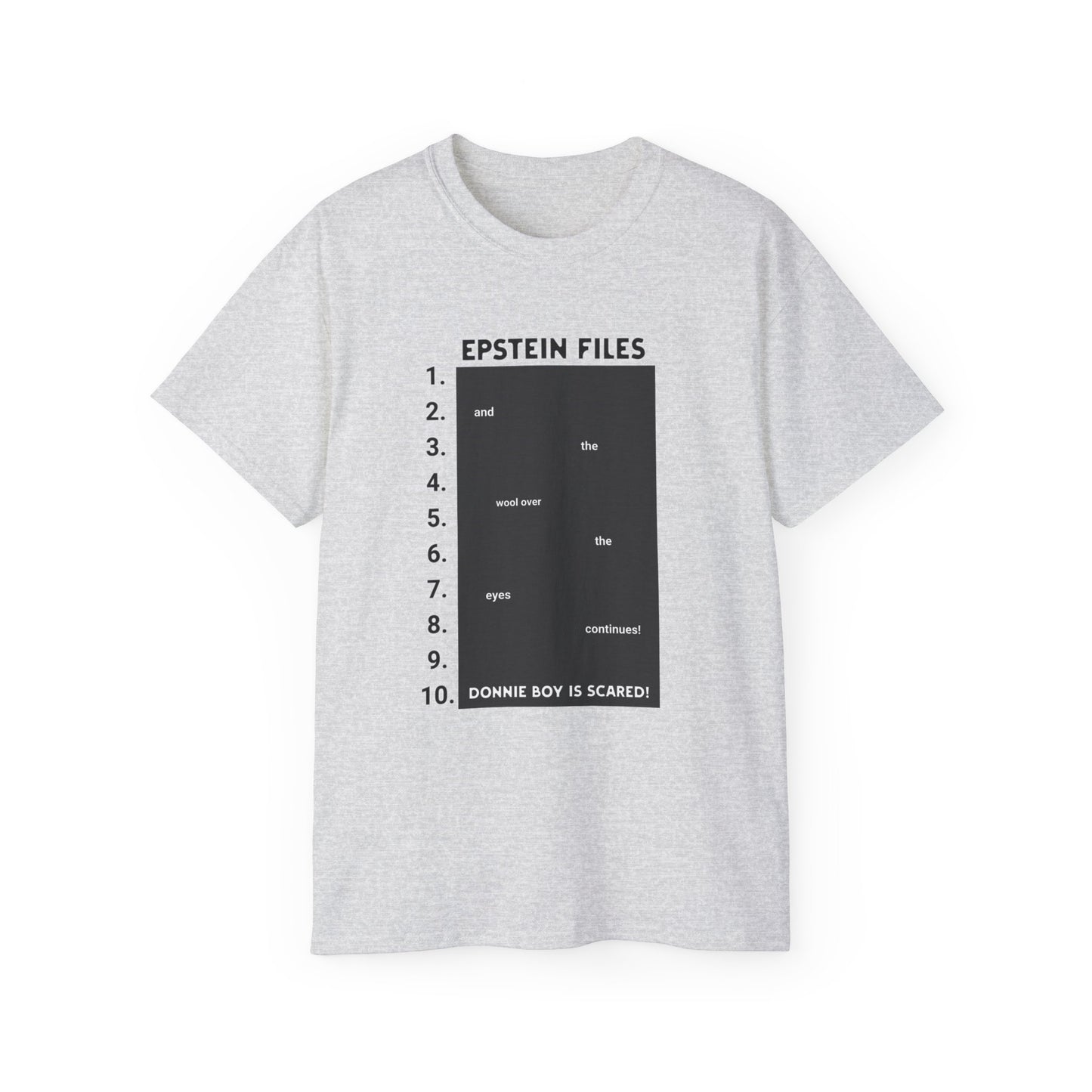 Epstein Files Graphic Tee — 'Donnie Boy Is Scared' Conspiracy Satire T-Shirt