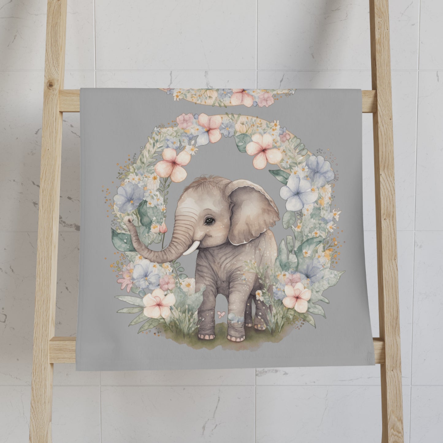 Cute Elephant Hand Towel, Elephant Themed Nursery Decor, Elephant Baby Shower Gift, Floral Bathroom Towel, Child's Room Accessory