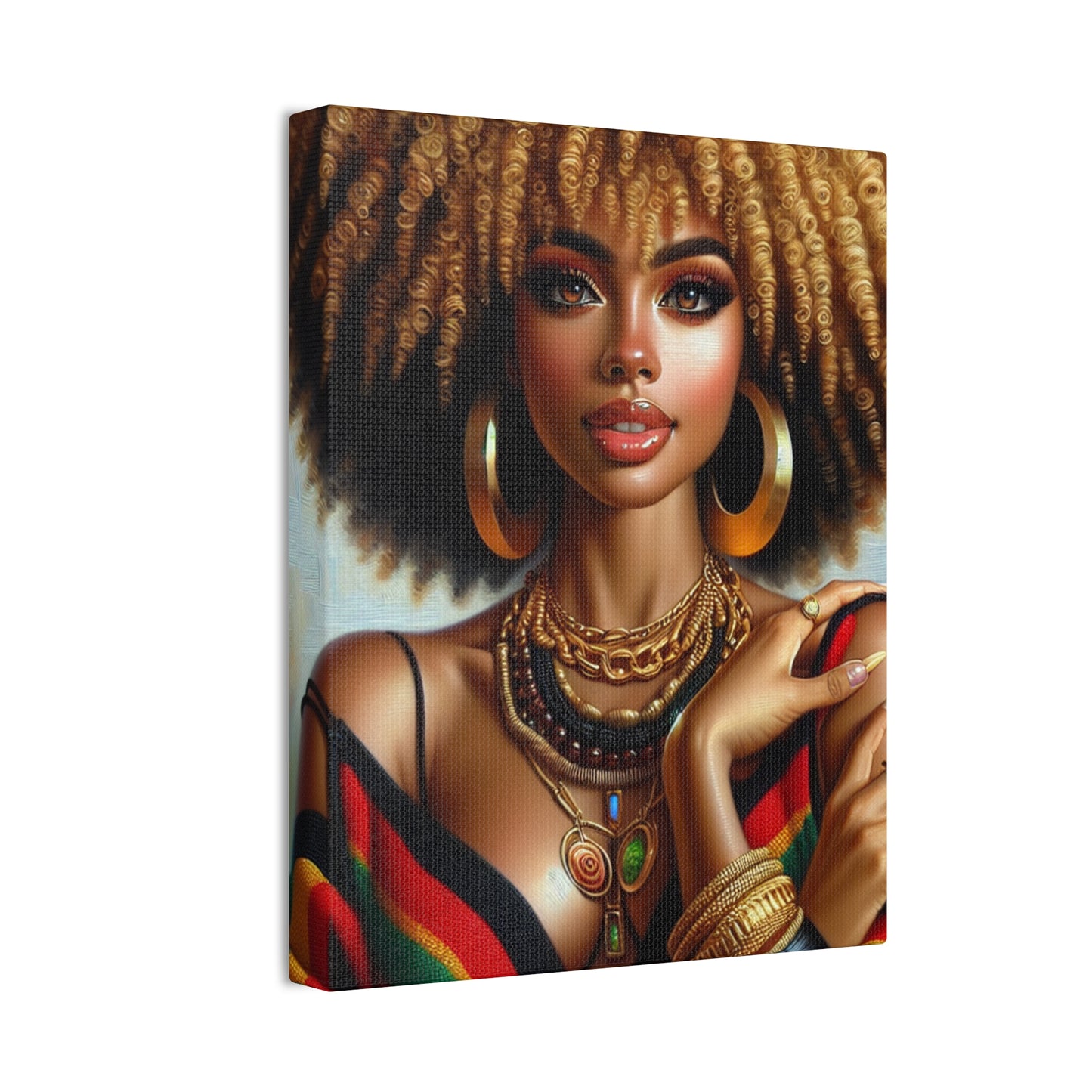Vibrant Afrocentric Canvas Art, Fine Black Art Print, Beautiful Black Woman in Afrocentric Colors Canvas Photo,