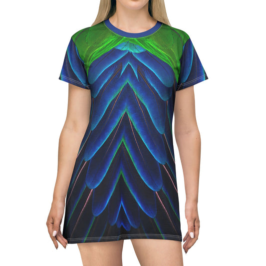 Vibrant Peacock Nature-Inspired T-Shirt Dress for Summer Adventures, Peacock Lovers Dress for Women, Cute Summer Dress