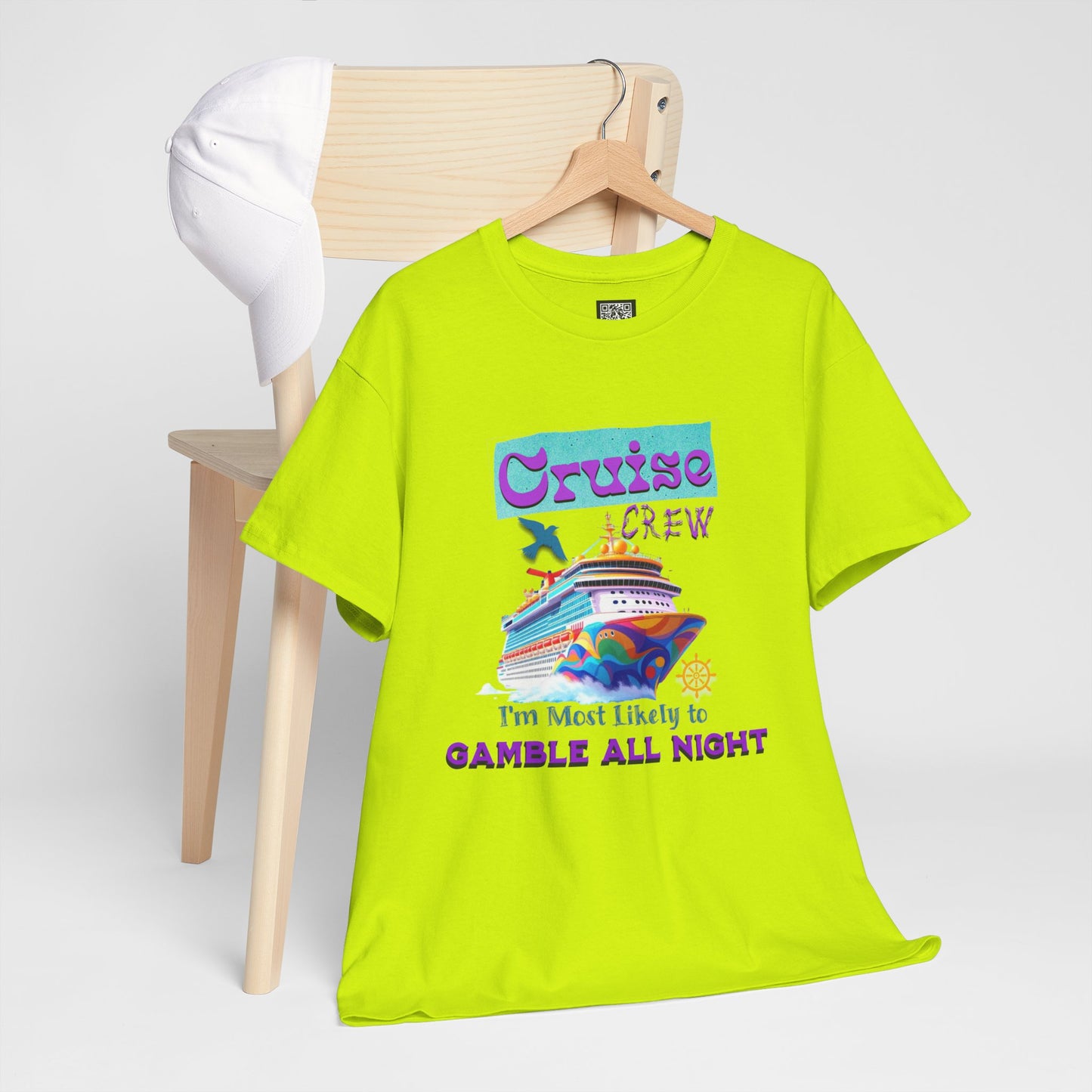 Cruise Crew Heavy Cotton Tee - Gamble All Night, Vacation Shirt, Cruise Wear, Fun Travel Outfit, Summer Party Top, Gambler's T-Shirt