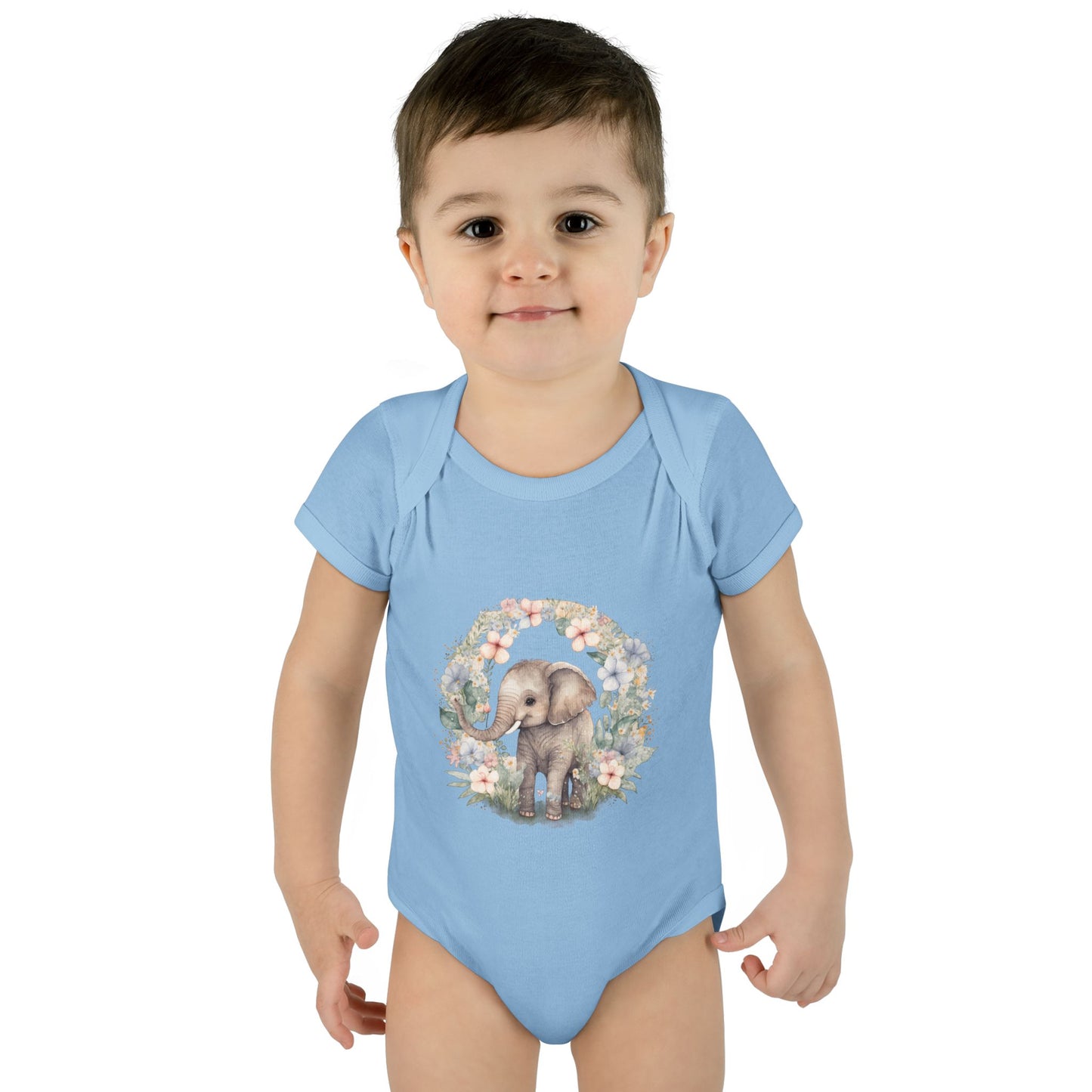 Elephant Baby Bodysuit, Cute Infant Outfit, Baby Shower Gift, Gender Neutral, Woodland Theme, Floral Design, Newborn Clothing