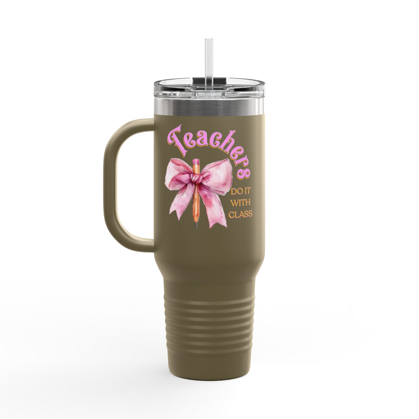 Stylish Insulated Travel Mug for Teachers, Cute 40oz Coquette Teacher Tumbler, Gifts for Educators, Coffee Lover Travel Cup, Back to School Mug Gift