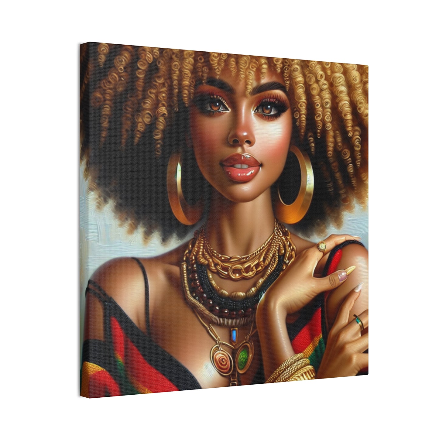 Vibrant Afrocentric Canvas Art, Fine Black Art Print, Beautiful Black Woman in Afrocentric Colors Canvas Photo,