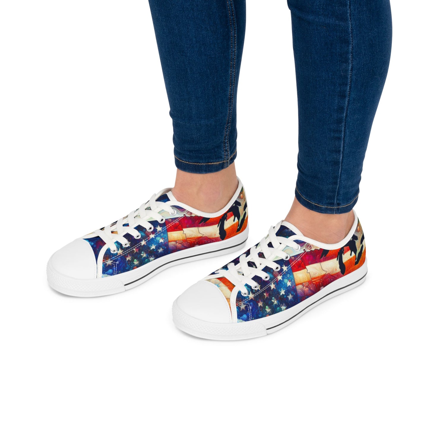 Patriotic Women's Low Top Sneakers, Casual Shoes, American Flag Sneakers, Summer Footwear, Ideal for July 4th, Comfortable Everyday Sneakers