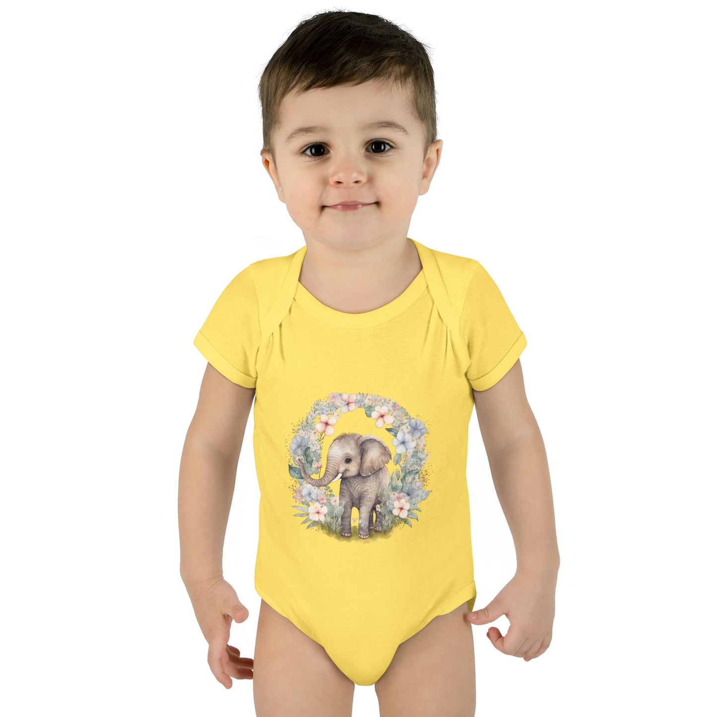 Elephant Baby Bodysuit, Cute Infant Outfit, Baby Shower Gift, Gender Neutral, Woodland Theme, Floral Design, Newborn Clothing