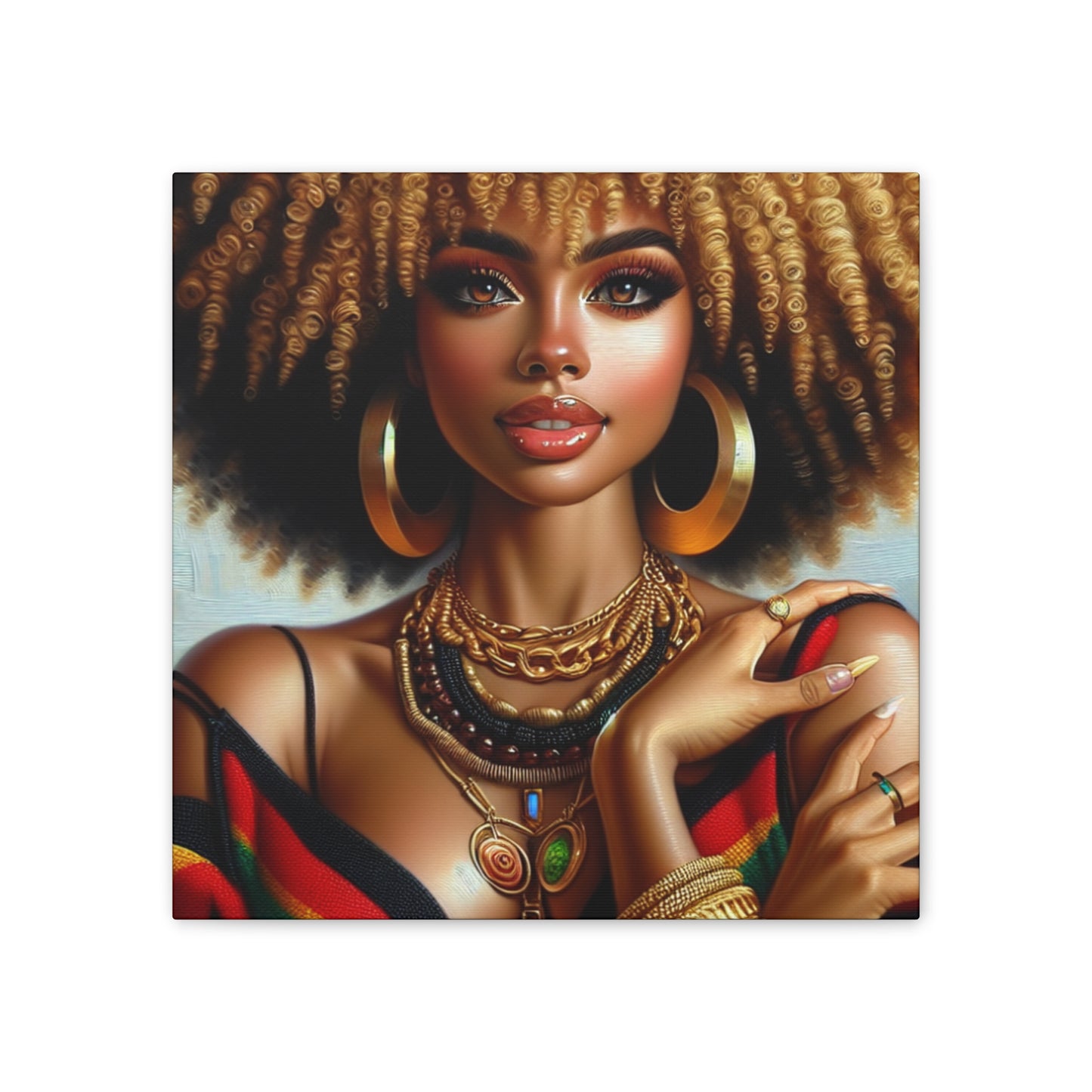 Vibrant Afrocentric Canvas Art, Fine Black Art Print, Beautiful Black Woman in Afrocentric Colors Canvas Photo,
