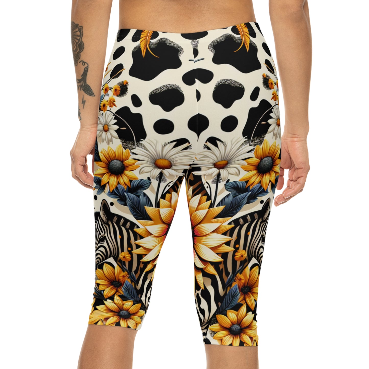 Vibrant Floral Zebra Animal Print Capri Leggings for Women, Stylish Workout Pants, Activewear for Women, Summer Animal Print Yoga Leggings