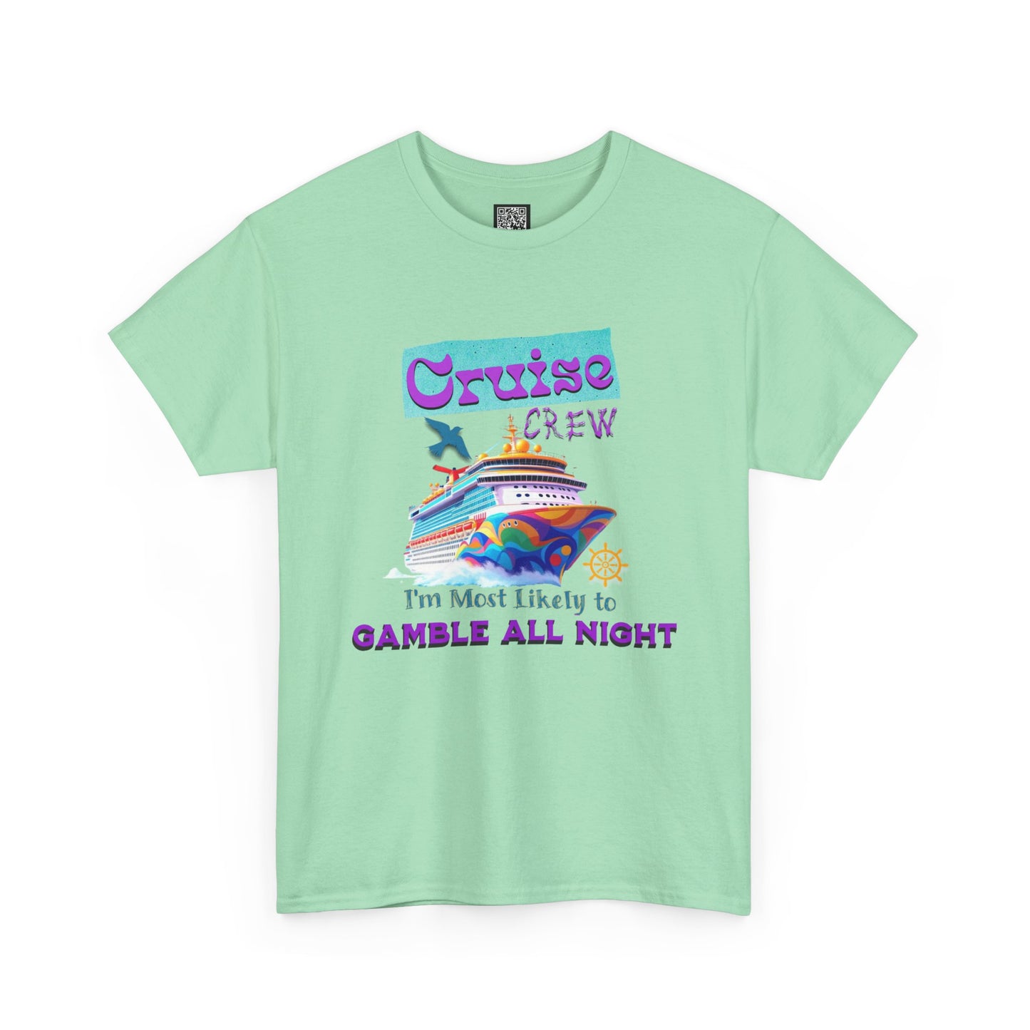 Cruise Crew Heavy Cotton Tee - Gamble All Night, Vacation Shirt, Cruise Wear, Fun Travel Outfit, Summer Party Top, Gambler's T-Shirt