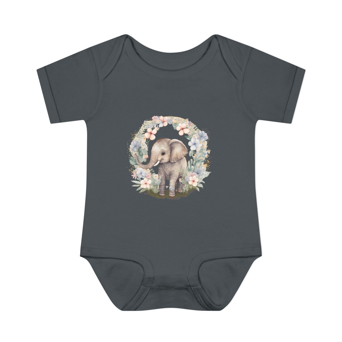 Elephant Baby Bodysuit, Cute Infant Outfit, Baby Shower Gift, Gender Neutral, Woodland Theme, Floral Design, Newborn Clothing