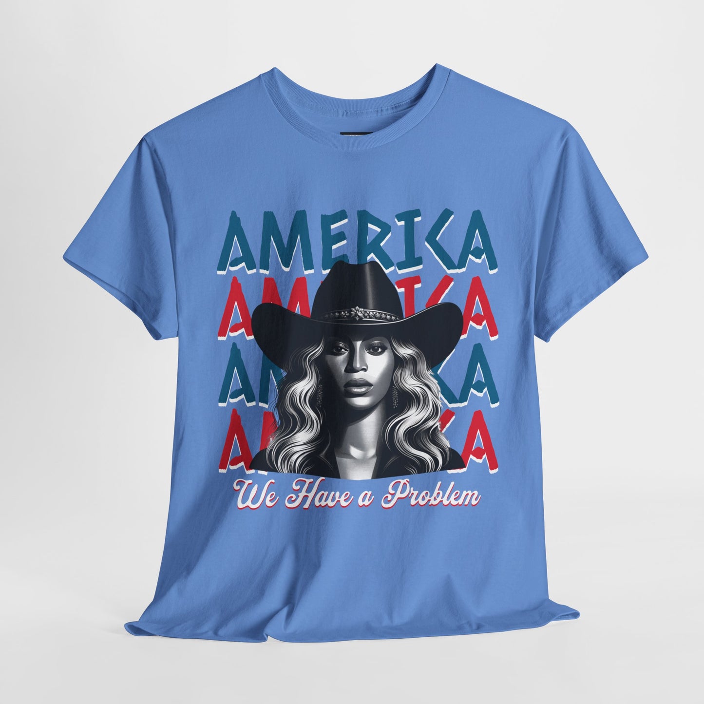 Patriotic Unisex Heavy Cotton Tee - 'Beyonce, America, We Have a Problem' Graphic Tee for Beyonce Fan Lovers, Beyonce Concert Tees