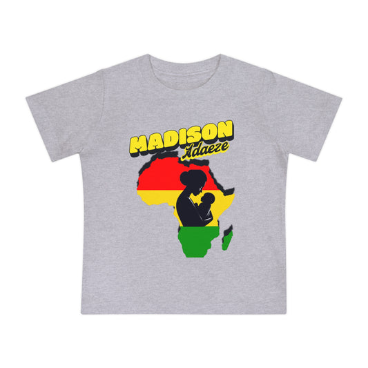 Mother Africa's Embrace Baby Short Sleeve T-Shirt, Design with Africa Silhouette, Personalized Baby T-Shirts, Juneteenth T-Shirt for Toddler,