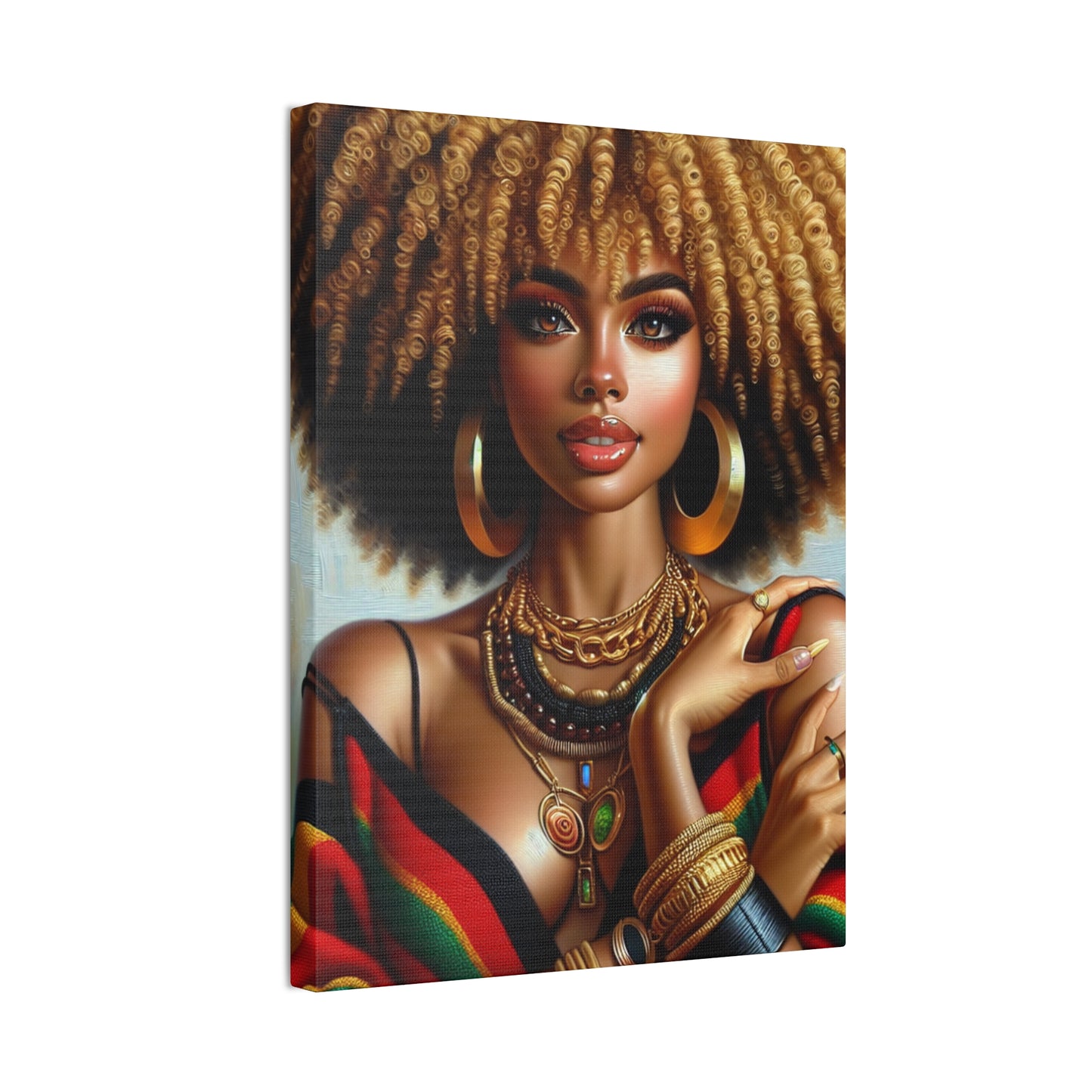 Vibrant Afrocentric Canvas Art, Fine Black Art Print, Beautiful Black Woman in Afrocentric Colors Canvas Photo,