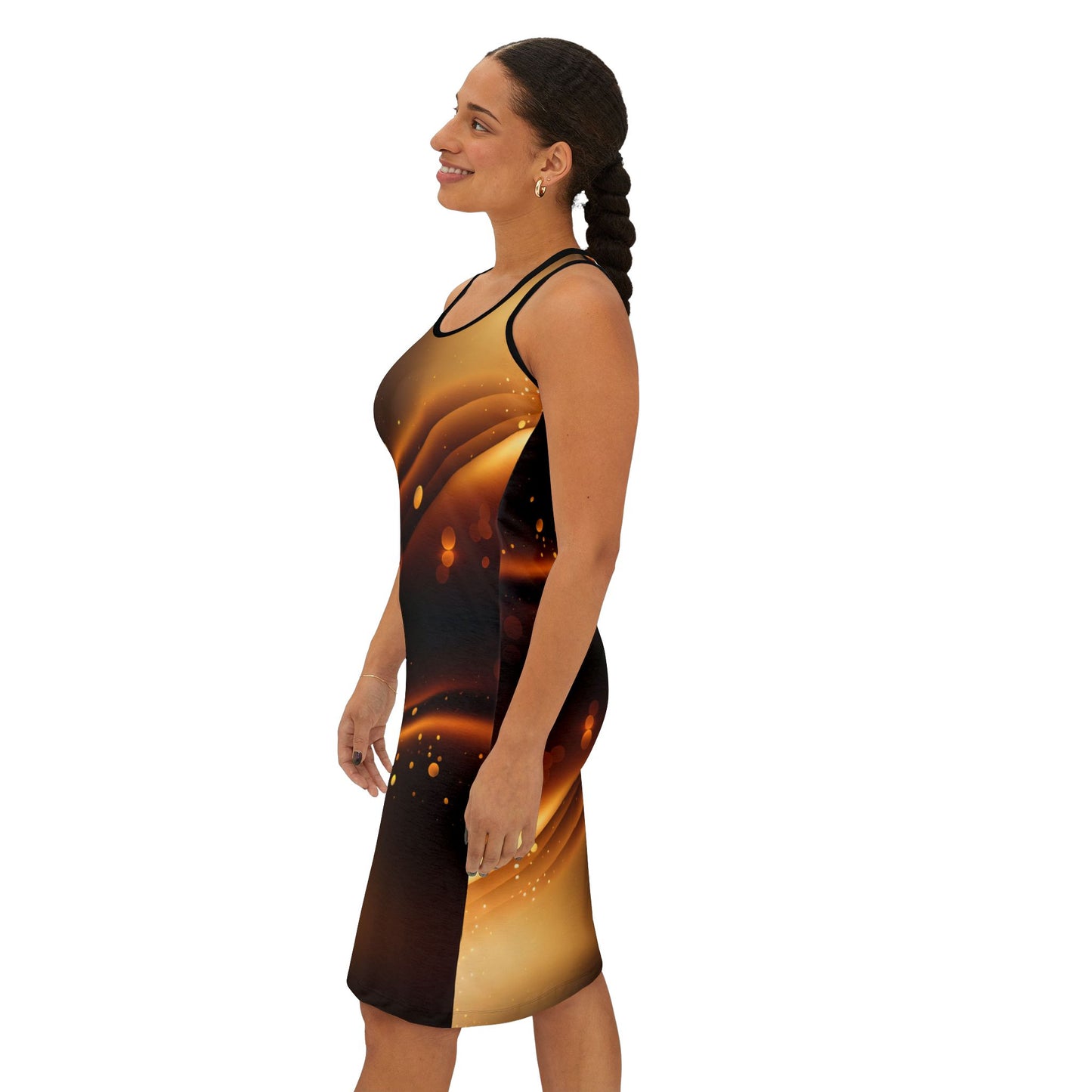 Women's Gold and Brown Print Racerback Dress, Cute Comfortable Women's T-Shirt Dress, From Casual to Corporate T-Shirt Dress