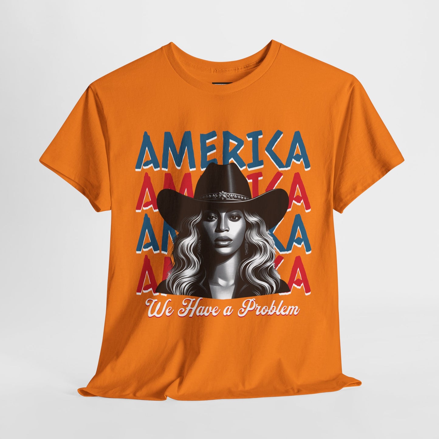 Patriotic Unisex Heavy Cotton Tee - 'Beyonce, America, We Have a Problem' Graphic Tee for Beyonce Fan Lovers, Beyonce Concert Tees