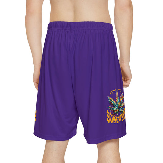 Men’s Cannabis Print Sports Shorts, Marijuana Basketball Shorts, Purple Cannabis Sports Shorts, 420 Clothing Unisex, Funny Cannabis Sports Shorts