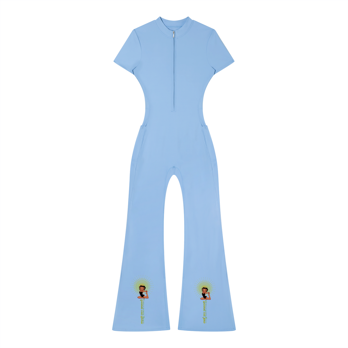 Women's Flared Leg Quarter-Zip Jumpsuit – Short Sleeve Bodycon Maxi Jumpsuit for Casual, Sport & Holiday Wear