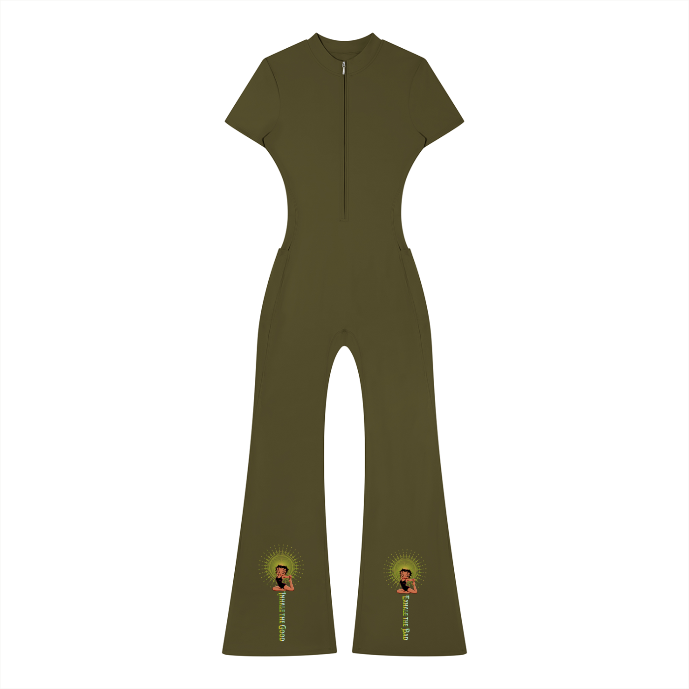 Women's Flared Leg Quarter-Zip Jumpsuit – Short Sleeve Bodycon Maxi Jumpsuit for Casual, Sport & Holiday Wear