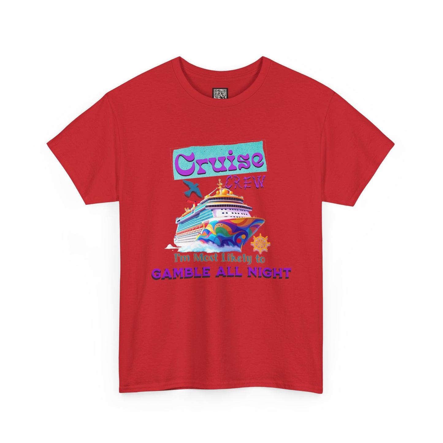 Cruise Crew Heavy Cotton Tee - Gamble All Night, Vacation Shirt, Cruise Wear, Fun Travel Outfit, Summer Party Top, Gambler's T-Shirt