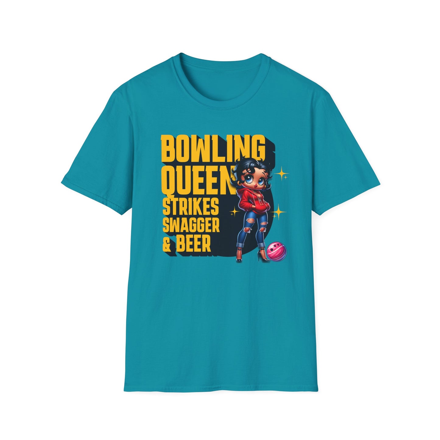 Betty Boop the Bowling Queen T-Shirt, Cute Betty Boop Shirt, Perfect Gift for a Bowler, Strikes Swagger & Beer