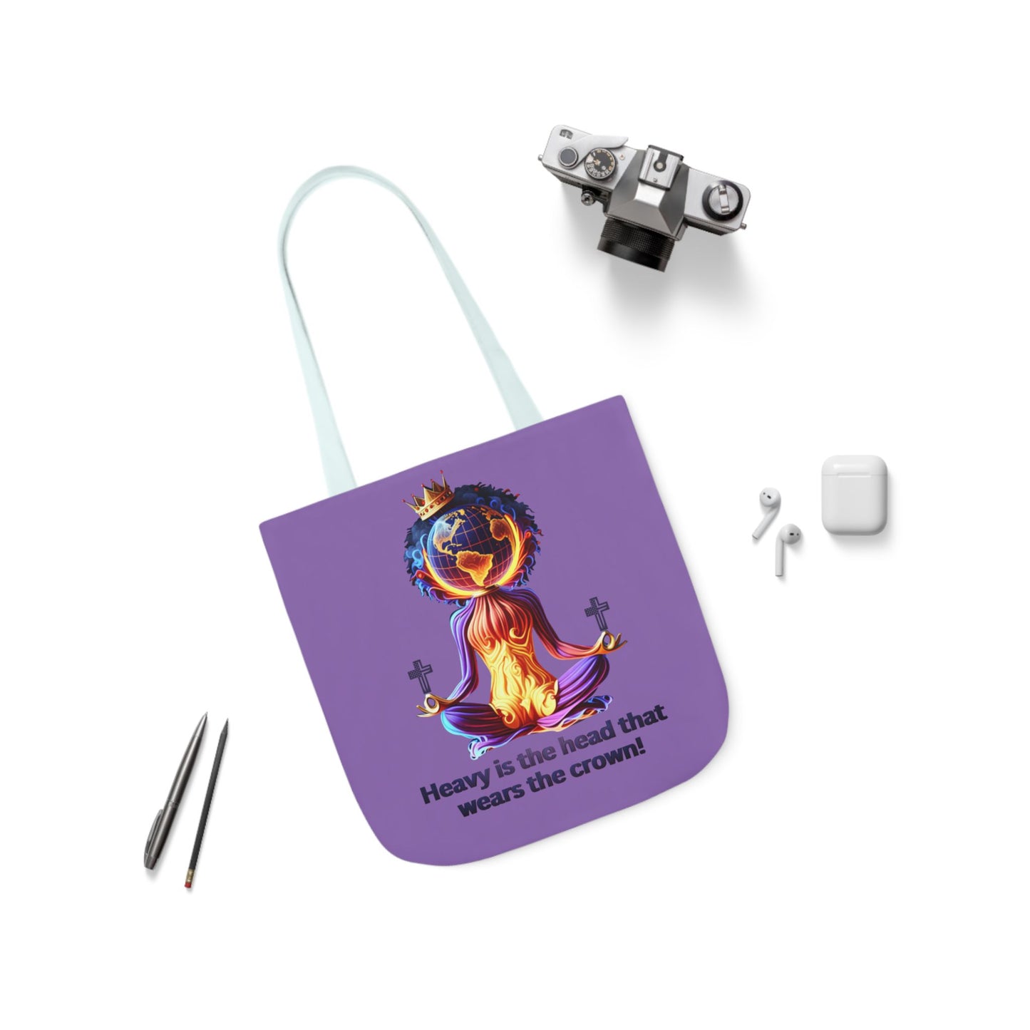 "Heavy is the Head" Canvas Tote Bag, 5-Color Straps, Purple Tote Bag for Women, Purple Inspirational Tote Bag for Women, Tote Bag Gift for Women