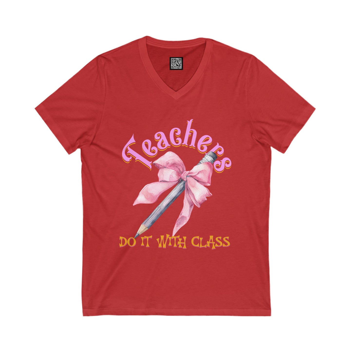 Teacher Appreciation V-Neck Tee, Gifts for Educators, Coquette Bow Back to School Shirt, Teachers Day T-Shirt, Fun Teacher Gift