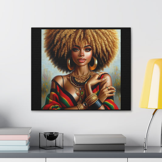 Stretched Canvas Art Print – Afrocentric Portrait, Black Woman Confidence Canvas Art in Afrocentric Colors, 92 % Women Merchandise