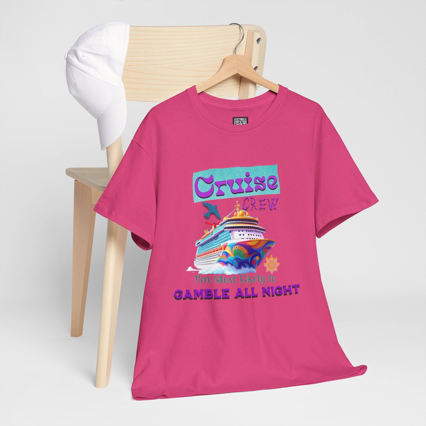 Cruise Crew Heavy Cotton Tee - Gamble All Night, Vacation Shirt, Cruise Wear, Fun Travel Outfit, Summer Party Top, Gambler's T-Shirt