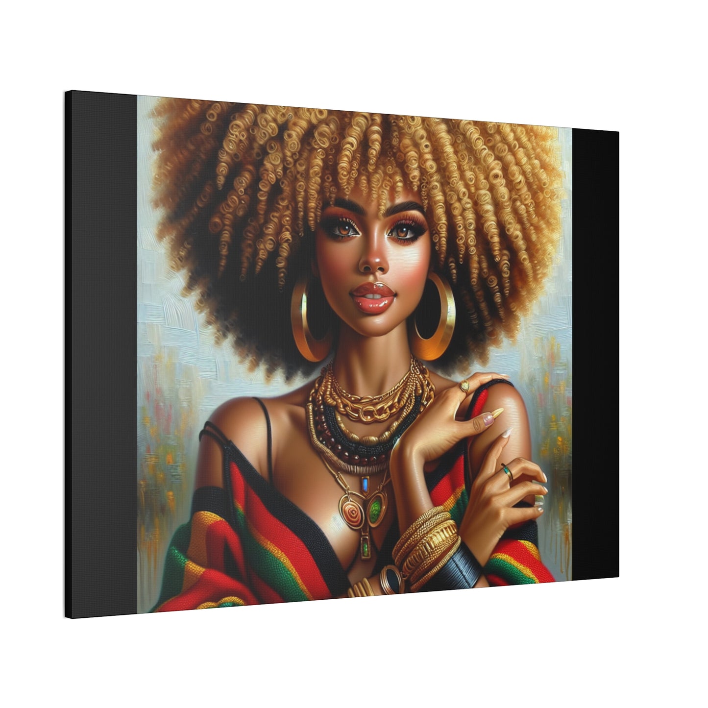 Stretched Canvas Art Print – Afrocentric Portrait, Black Woman Confidence Canvas Art in Afrocentric Colors, 92 % Women Merchandise