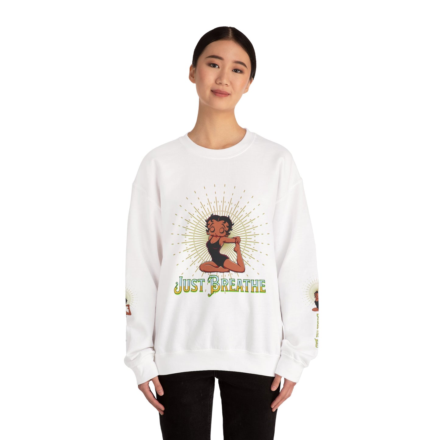 Just Breathe Crewneck Yoga Inspired Sweatshirt, Betty Boop Yoga Sweatshirt, Betty Boop Activewear Shirt,