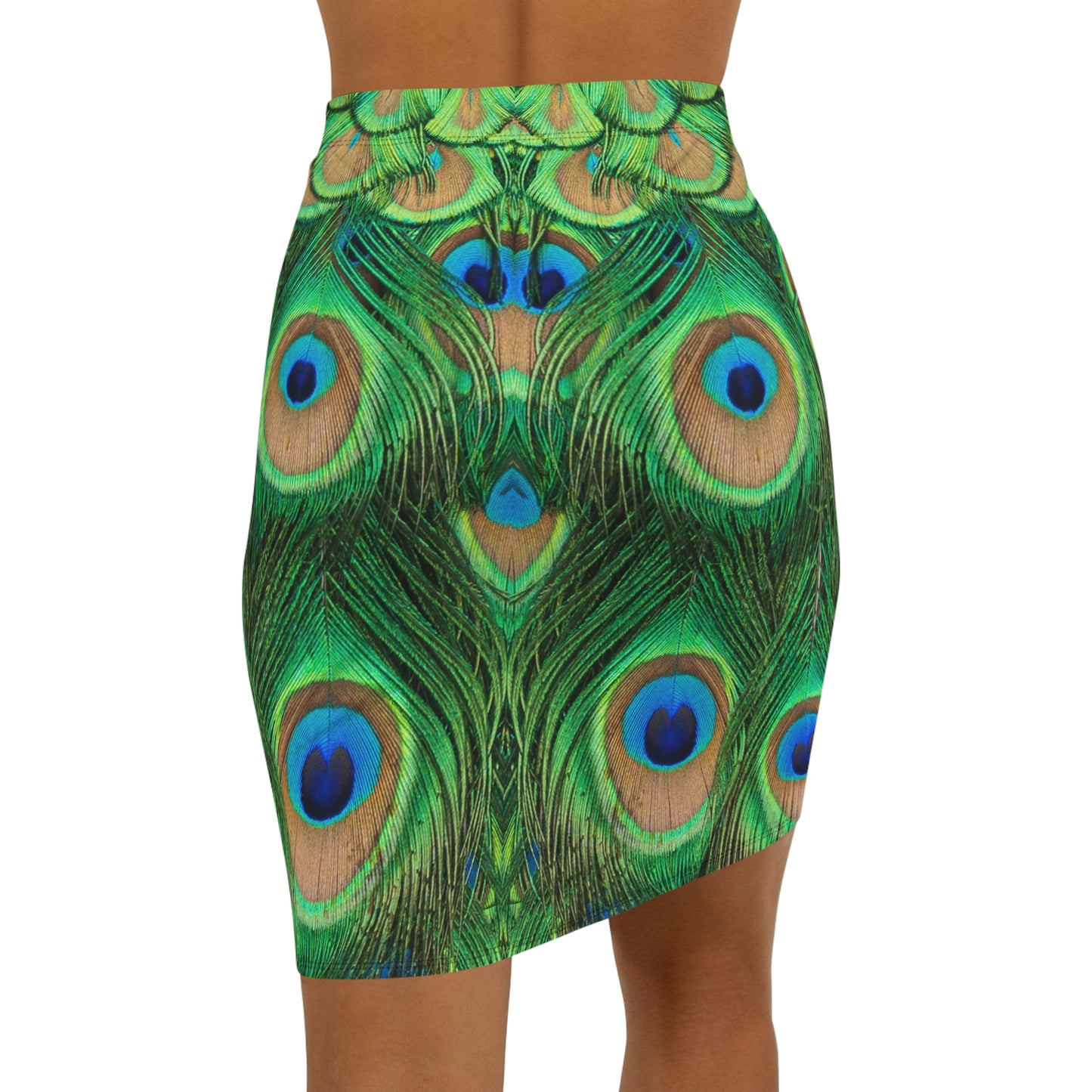 Peacock Print Women's Mid-Waist Pencil Skirt, Stylish Peacock Print & Vibrant Fashion for Women, Peacock Lover Merch