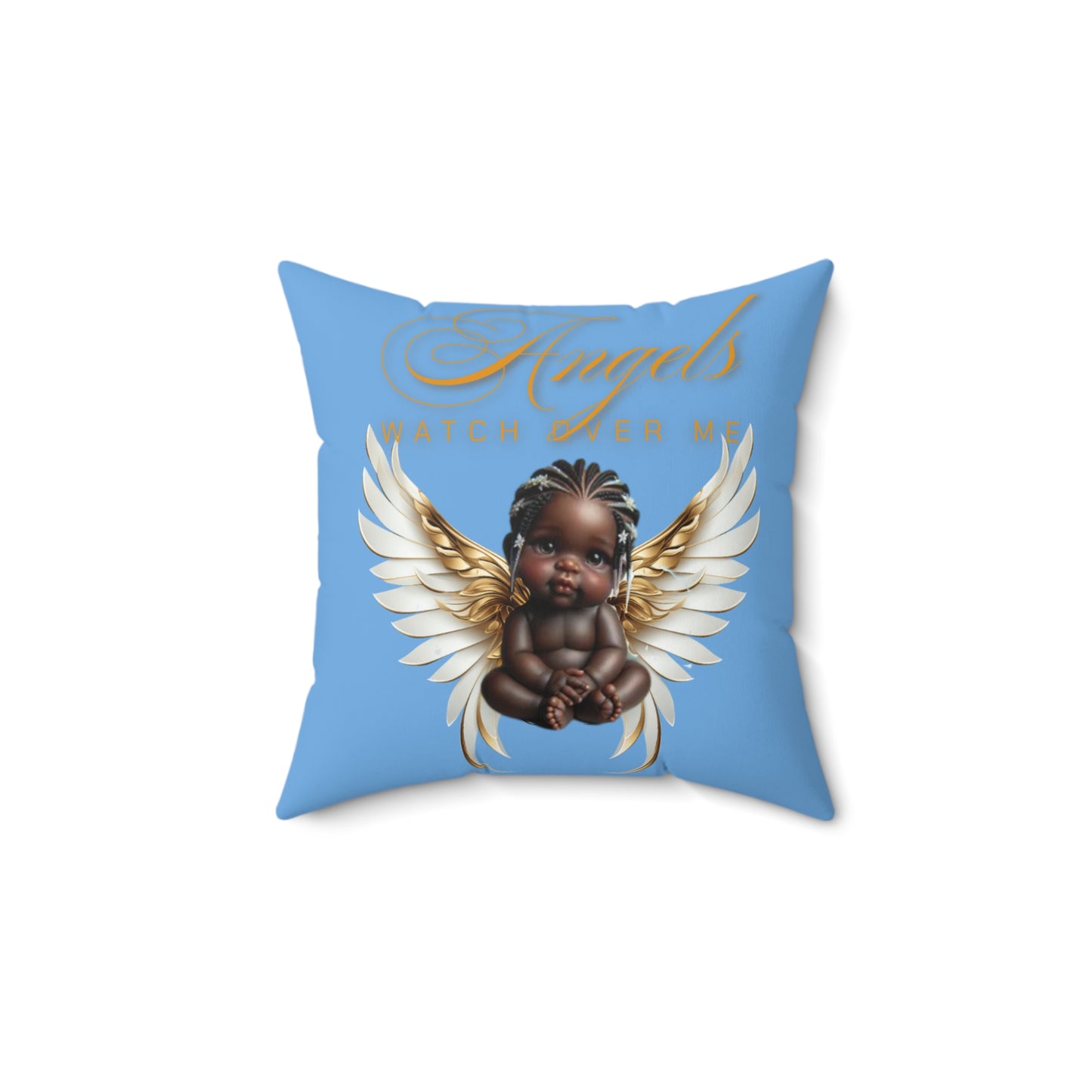 Baby Angelic Watch Over Me Pillow, Polyester Cushion for Home Décor, Light Blue Baby Shower Gift for Boy or Girl, Matching Pillow for Blanket