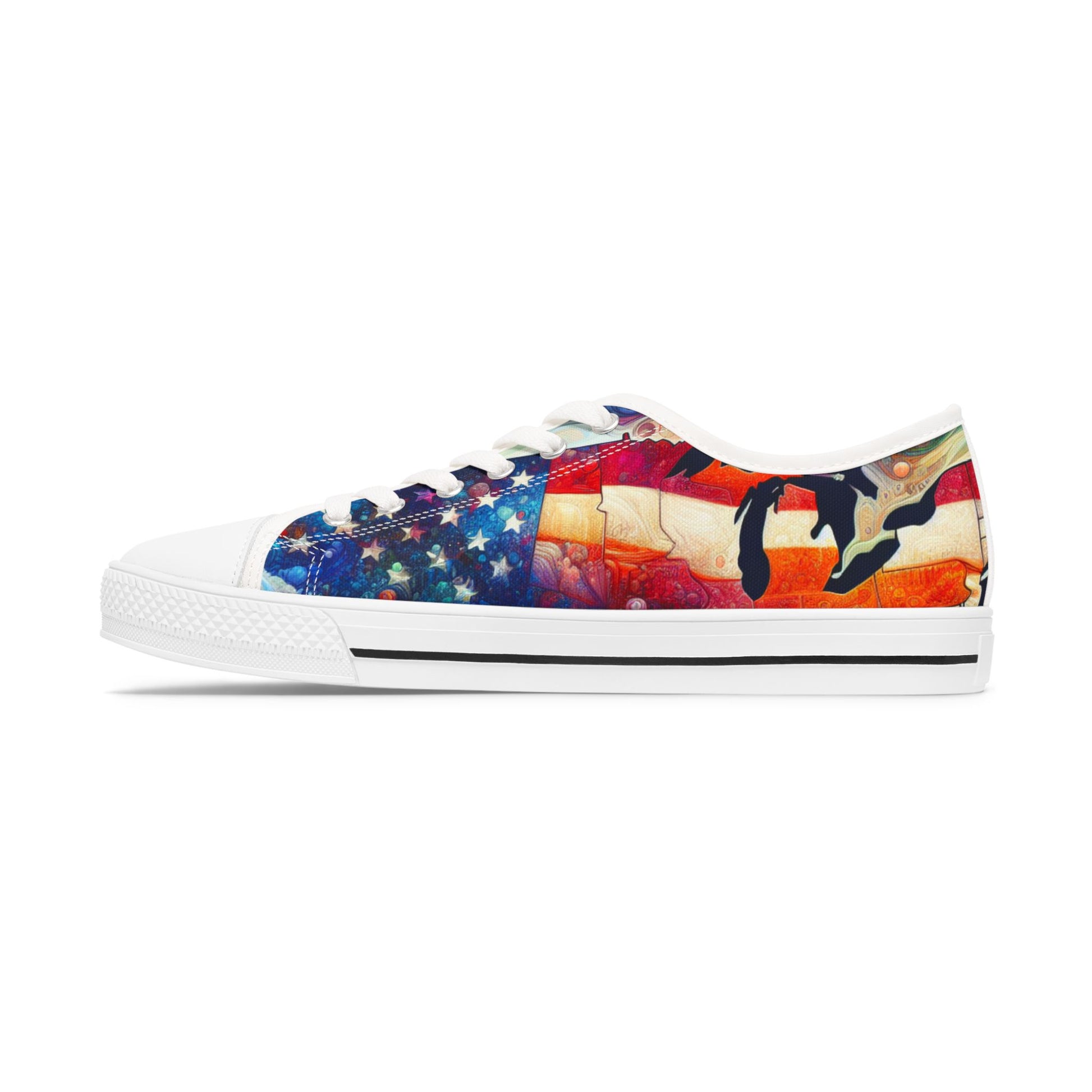 Patriotic Women's Low Top Sneakers, Casual Shoes, American Flag Sneakers, Summer Footwear, Ideal for July 4th, Comfortable Everyday Sneakers