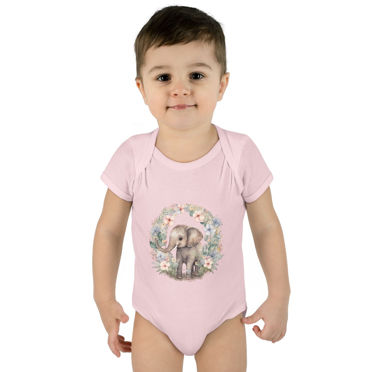Elephant Baby Bodysuit, Cute Infant Outfit, Baby Shower Gift, Gender Neutral, Woodland Theme, Floral Design, Newborn Clothing