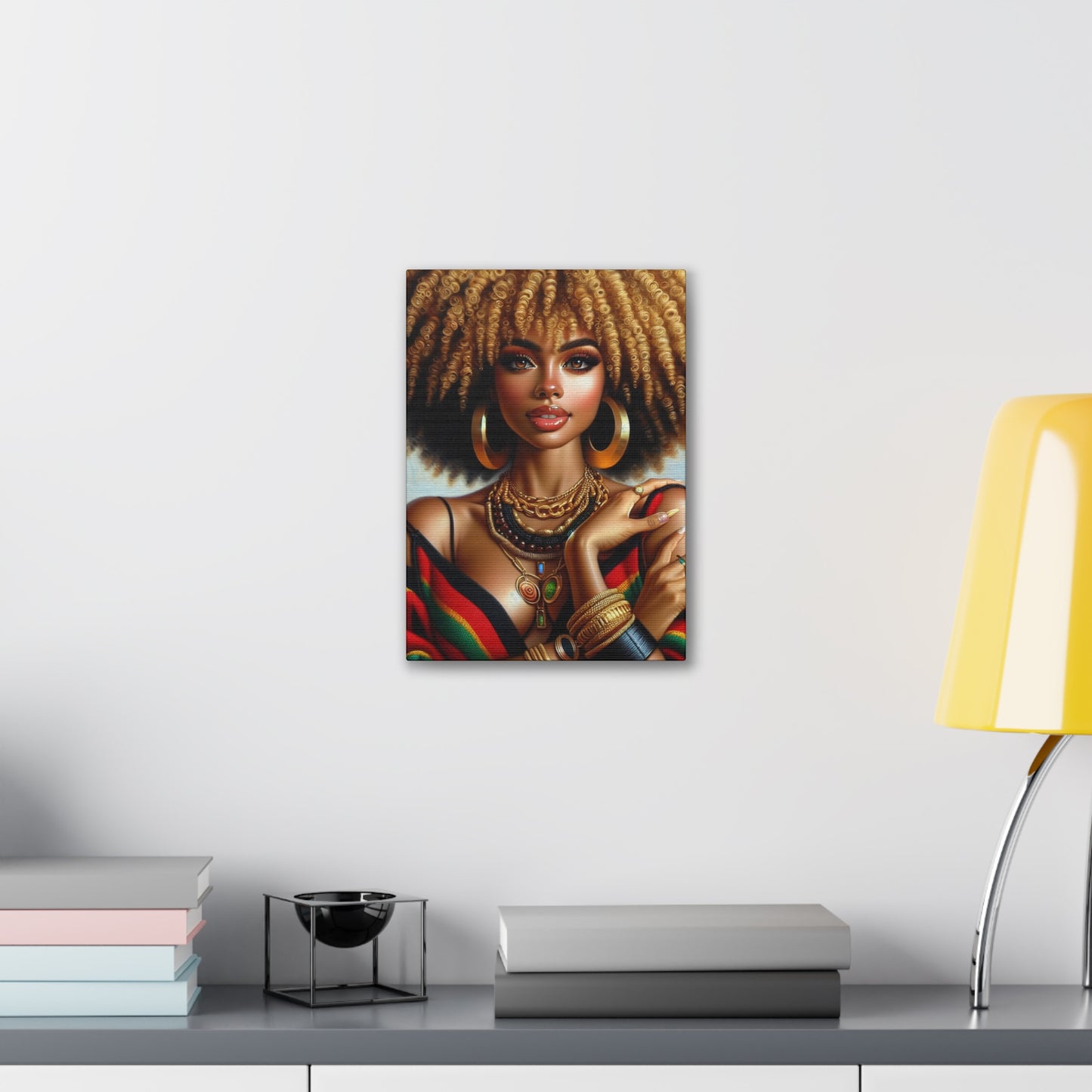 Vibrant Afrocentric Canvas Art, Fine Black Art Print, Beautiful Black Woman in Afrocentric Colors Canvas Photo,