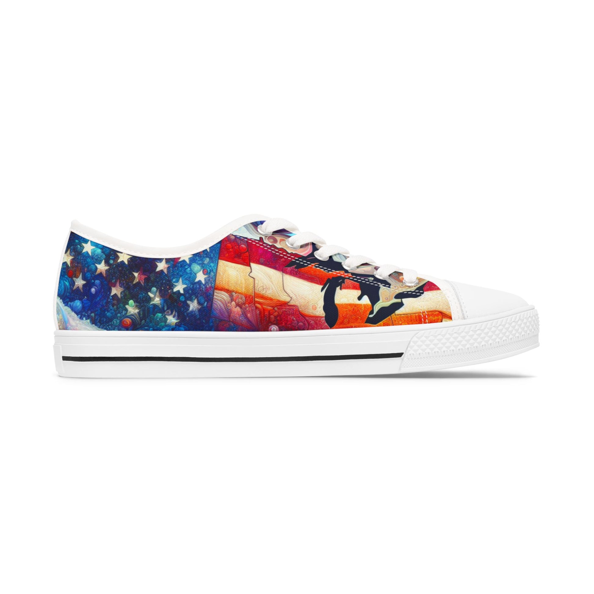 Patriotic Women's Low Top Sneakers, Casual Shoes, American Flag Sneakers, Summer Footwear, Ideal for July 4th, Comfortable Everyday Sneakers