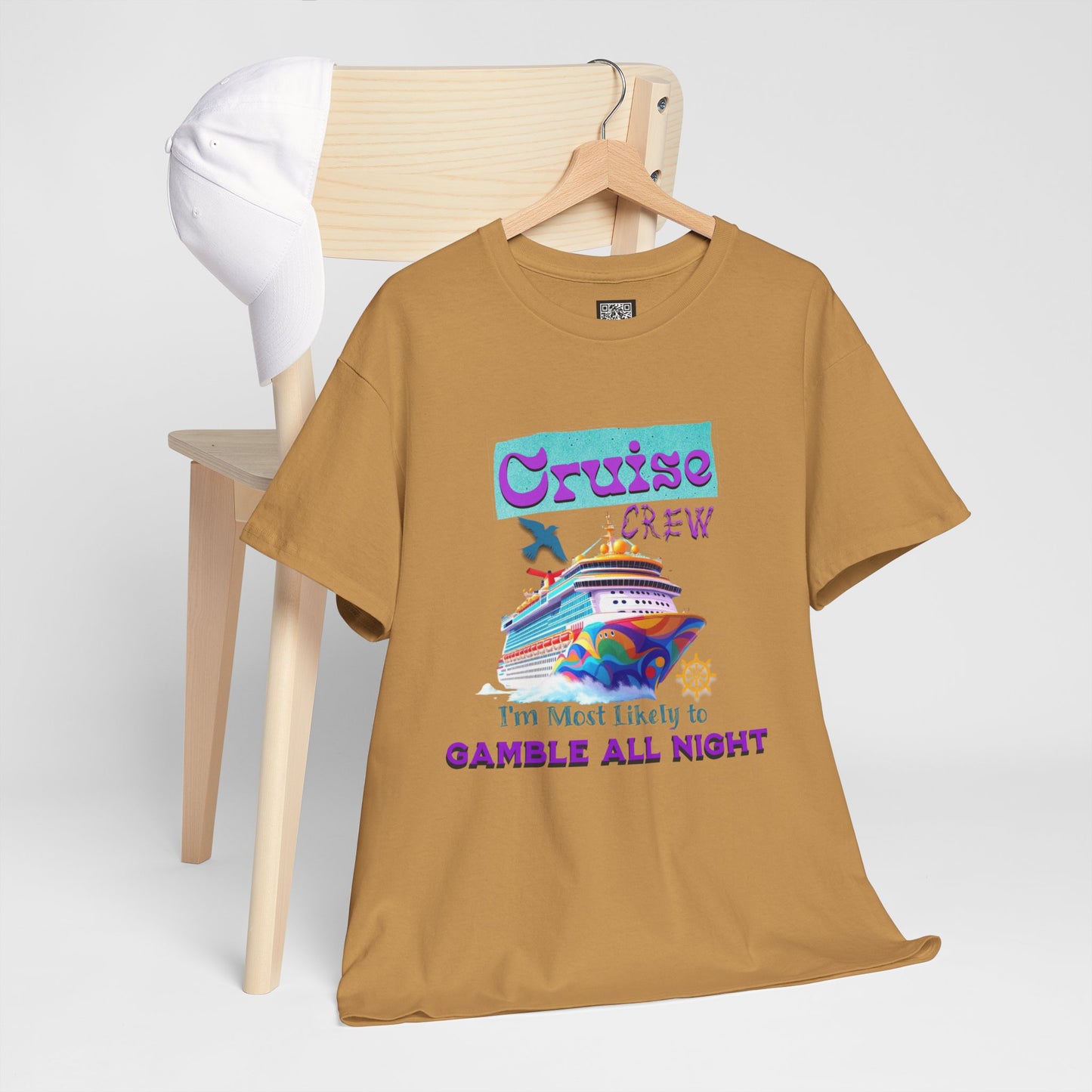 Cruise Crew Heavy Cotton Tee - Gamble All Night, Vacation Shirt, Cruise Wear, Fun Travel Outfit, Summer Party Top, Gambler's T-Shirt